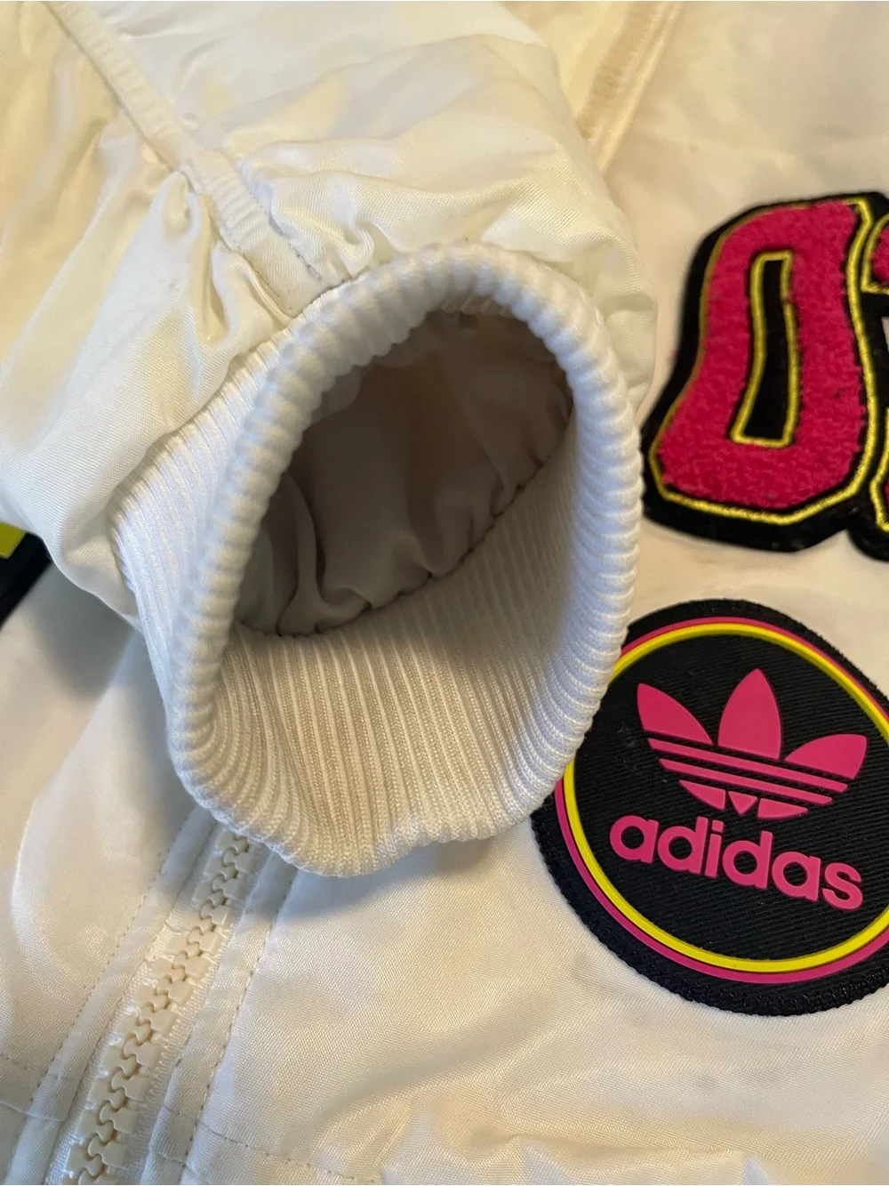 Adidas Bomber Jacket Mens Large Padded Patches Model BR7149 White